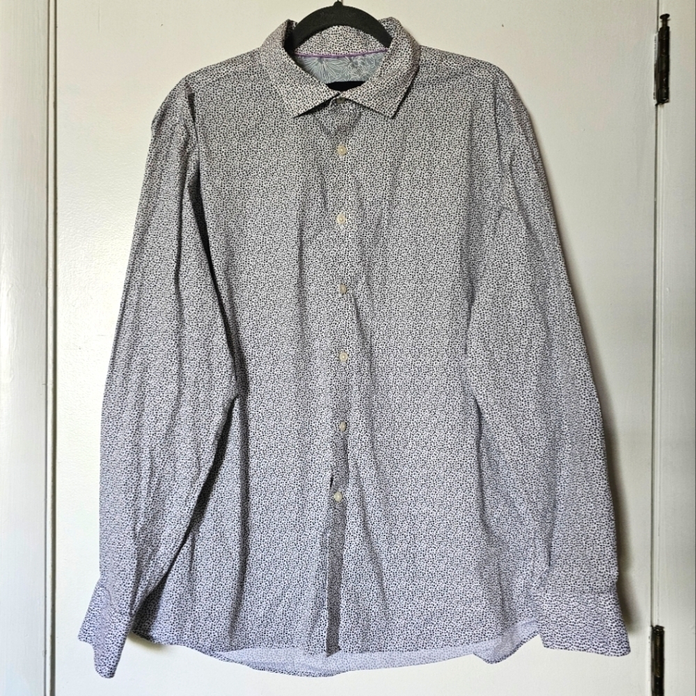 Egara cotton botanical print slim fit stretch long-sleeve button-down shirt